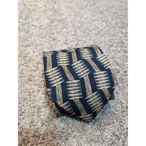 DONA DONA Mens Silk Necktie Navy Blue Geometric Abstract Pattern Hand Made Italy